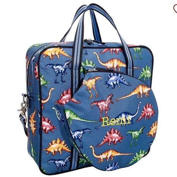 NWT Pottery Barn Kids Mackenzie Blue Multi Dinos Tennis Bag - Picture 2 of 3